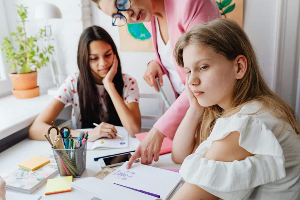 homeschooled girl not listening to teacher