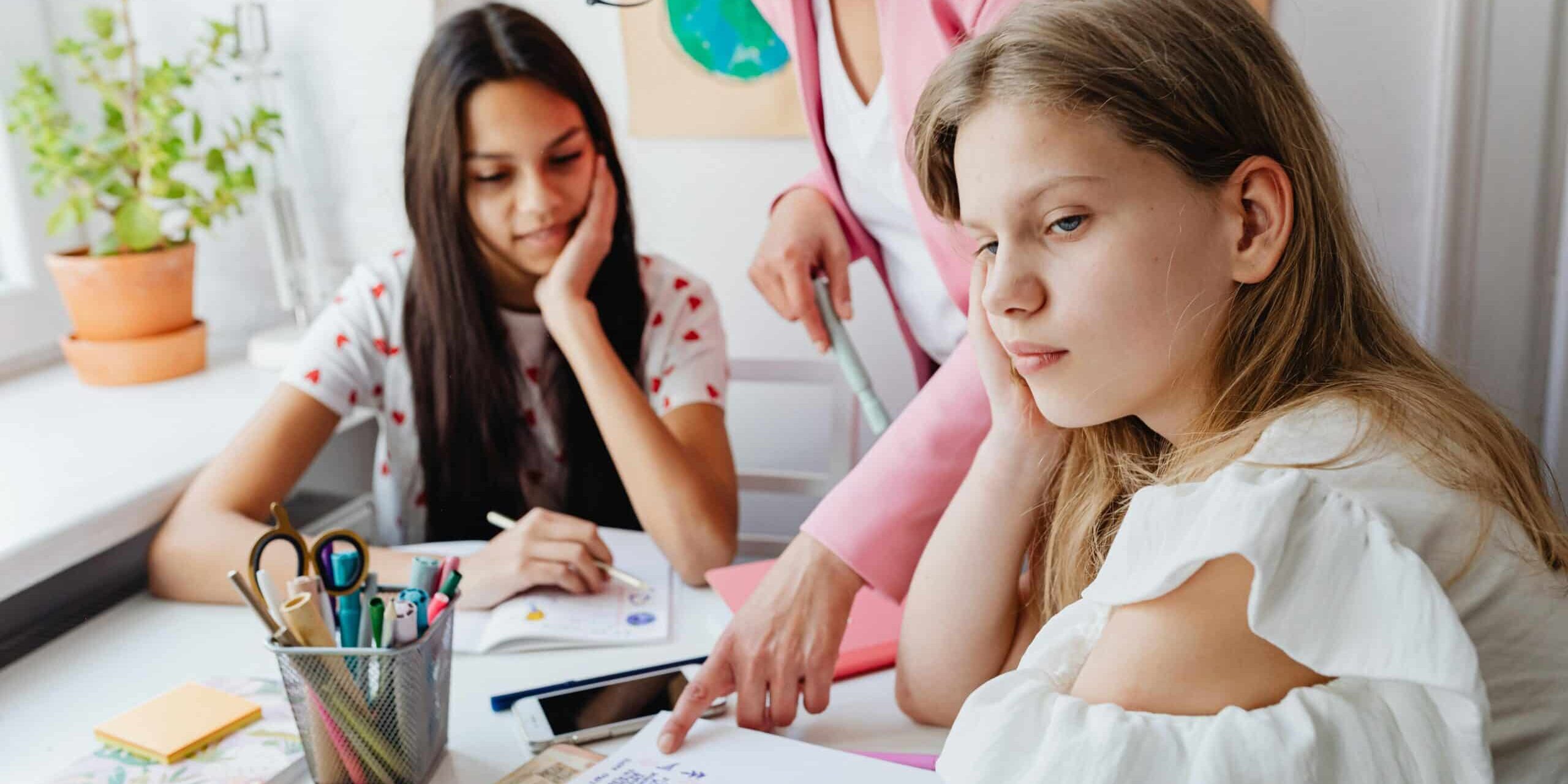 homeschooled girl not listening to teacher