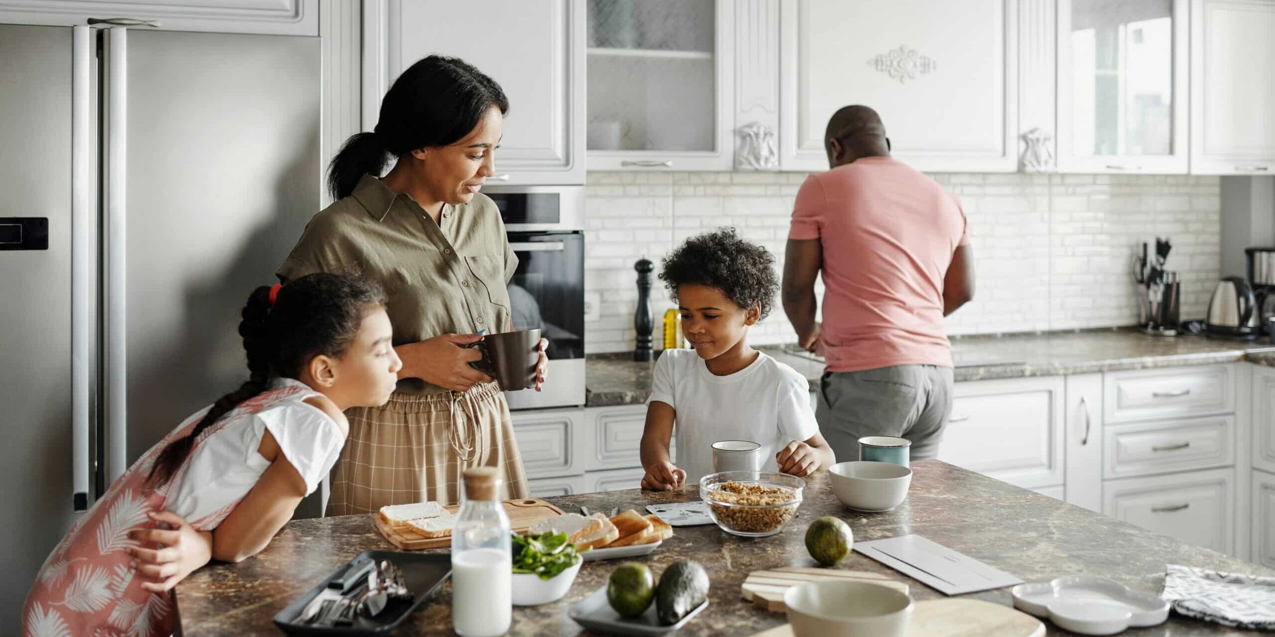 Family making breakfast
