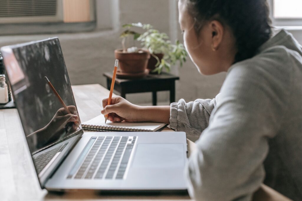 Young woman studying online