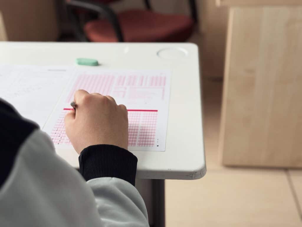 student doing a test
